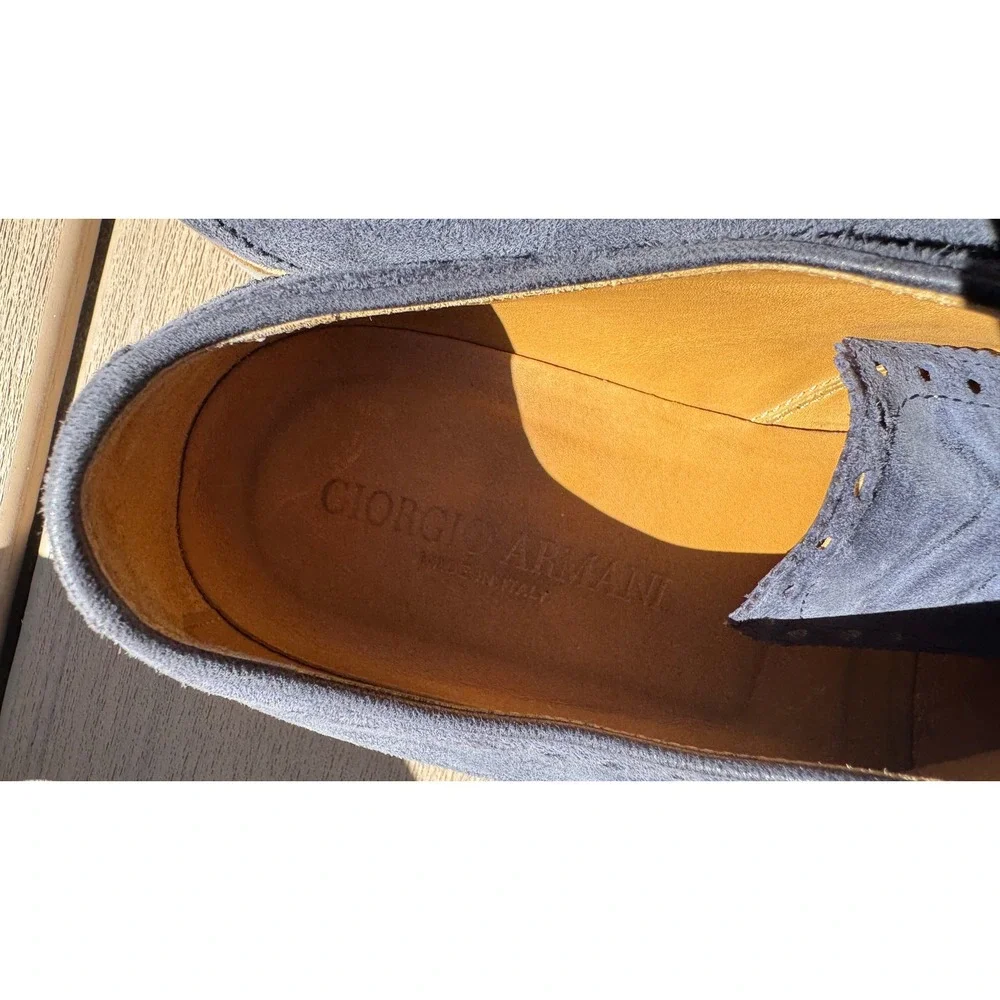 Giorgio Armani Mens Woven Suede Leather Wingtip Oxford Shoes Navy Made in Italy
